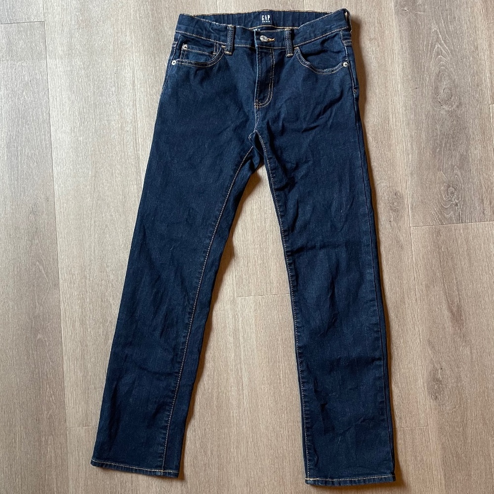 Gap Big Boy Size 14 Regular Stretch Straight Leg Adjustable Waist Dark Jean
